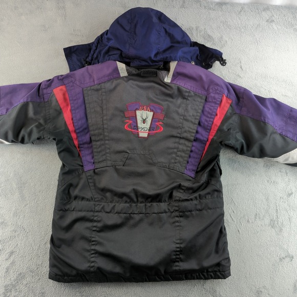 Vintage 90s Spyder USA Ski Jacket Mens Large Black Purple Winter Coat Thinsulate - Picture 12 of 13